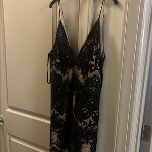 Free People Black and Cream Mini Dress